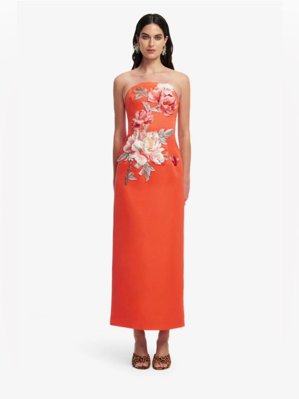 Leo Lin Ava Orange Hand Embroidered Floral Peonies Strapless Gown AU8/US4 NWOT